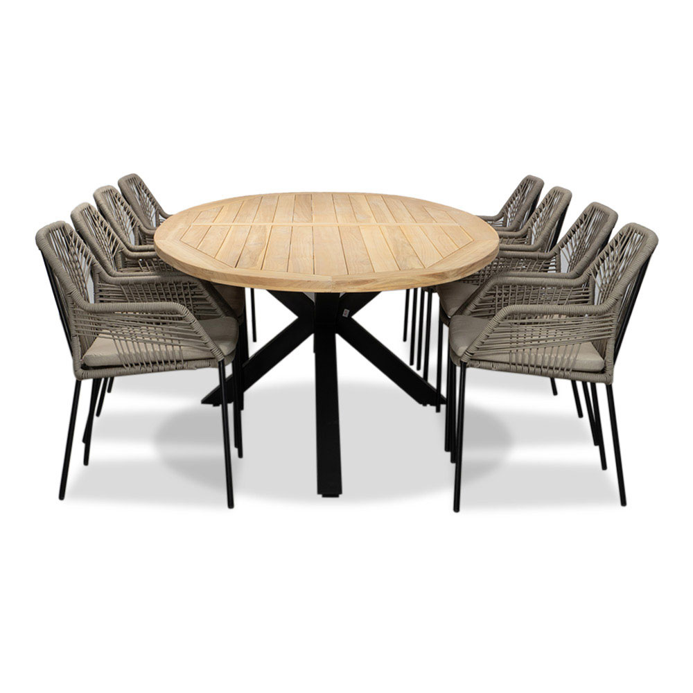 Cleve/Seville zand dining tuinset | 8 personen | teakhout + touw | 280cm ovaal