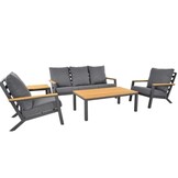 Donnan stoel-bank loungeset 5 personen | aluminium + bamboe | Light Teaklook | 5-delig