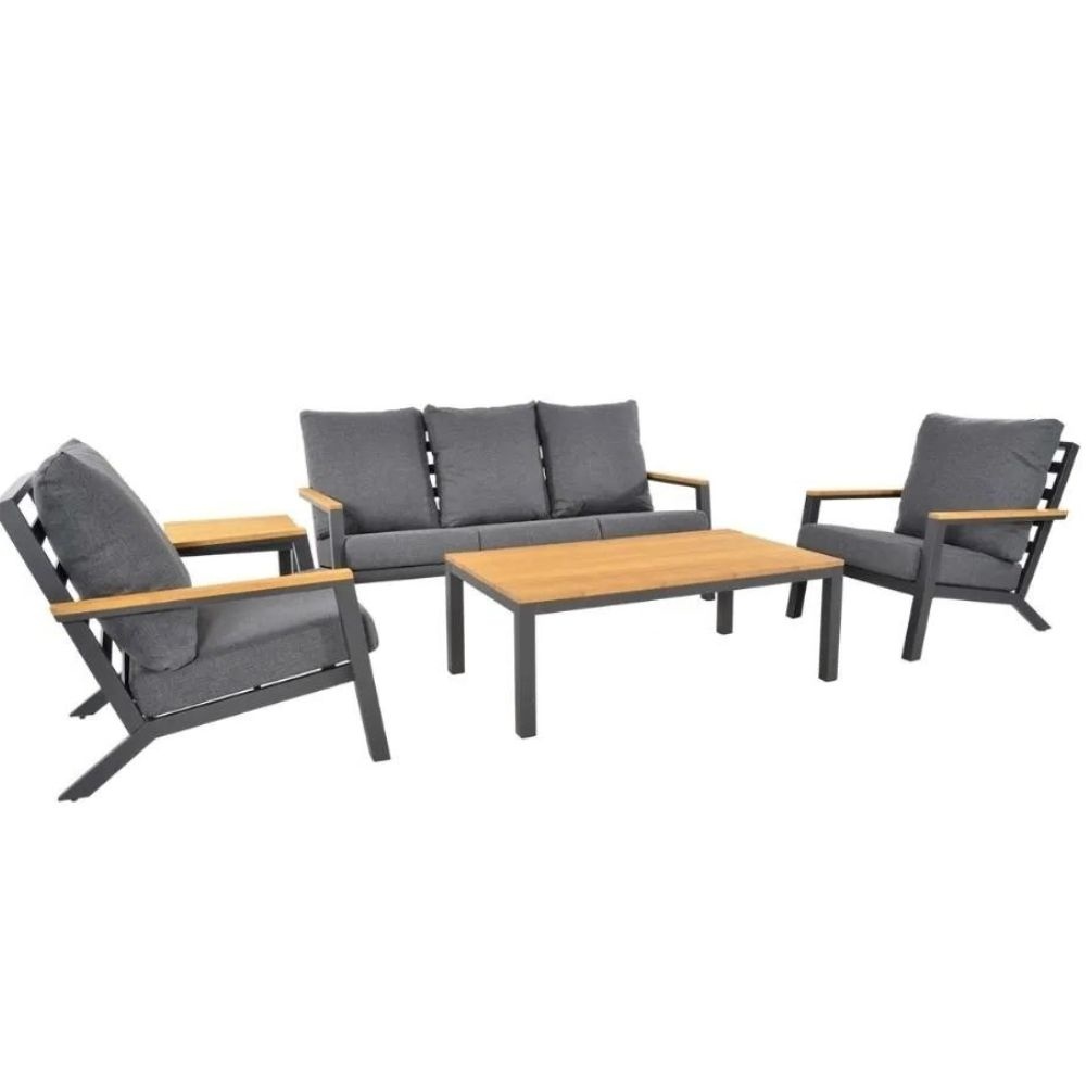 Donnan stoel-bank loungeset 5 personen | aluminium + bamboe | Light Teaklook | 5-delig