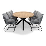 Cleve/Portofino grijs dining tuinset | 8 personen | teakhout + touw | 280cm ovaal