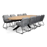Cleve/Portofino grijs dining tuinset | 8 personen | teakhout + touw | 280cm ovaal
