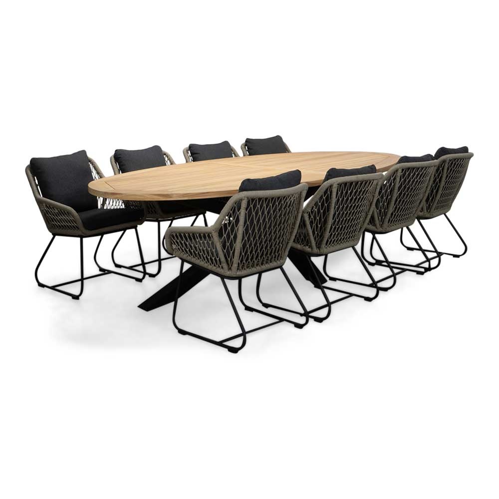 Cleve/Portofino zand dining tuinset | 8 personen | teakhout + touw | 280cm ovaal