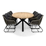 Cleve/Portofino zand dining tuinset | 8 personen | teakhout + touw | 280cm ovaal