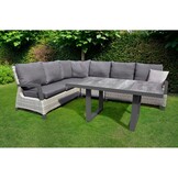 Prato Brick deluxe dining loungeset met verstelbare tafel 6 personen | aluminium + wicker | grijs | 5-delig - 280x217cm