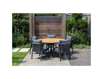 Cervo Natural/Calgary antraciet dining tuinset | 5 personen | polywood + aluminium | 144cm rond