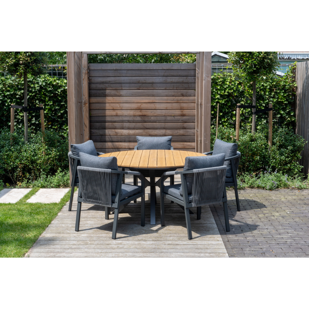 Cervo Natural/Calgary antraciet dining tuinset | 5 personen | polywood + aluminium | 144cm rond