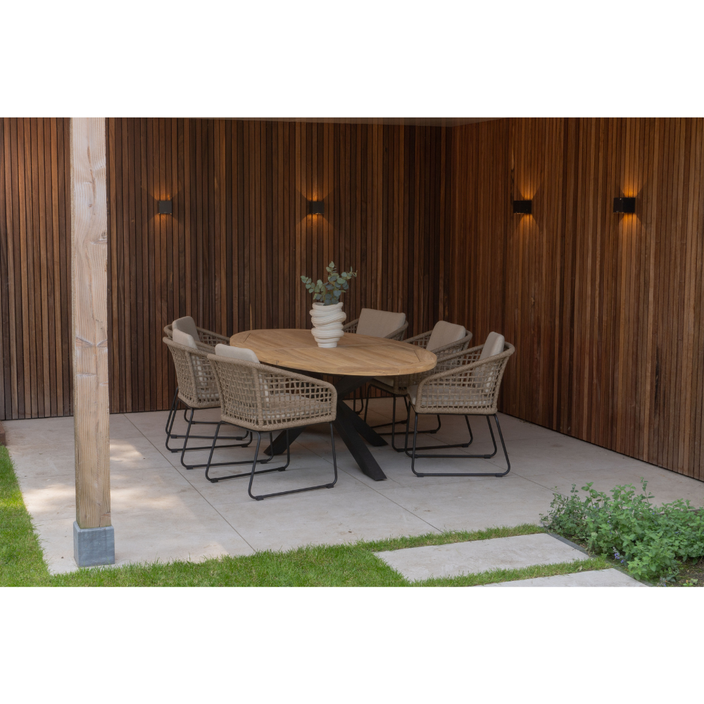 Cleve/Tulum Sahara Dust dining tuinset | 6 personen | teakhout + touw | 240cm ovaal afbeelding
