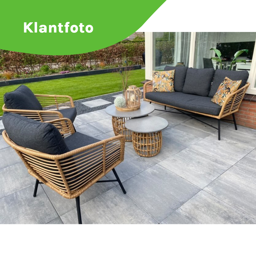 Flow stoel-bank loungeset 5 personen | wicker + betonlook | bamboo antraciet | 3-delig