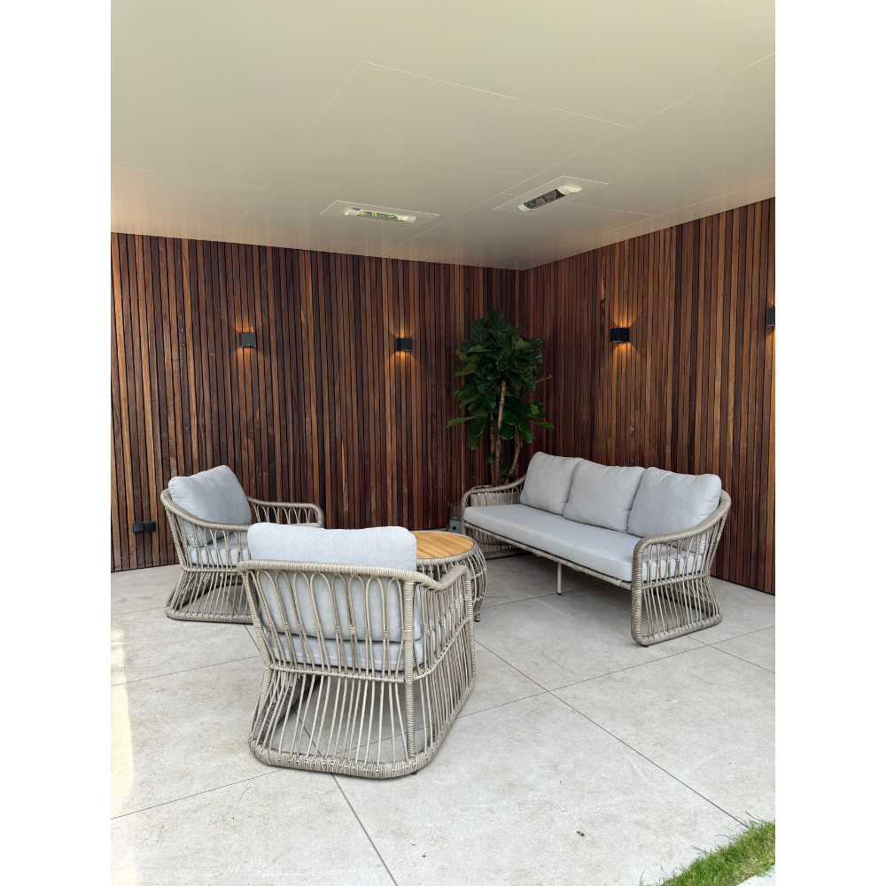 Bruno stoel-bank loungeset 5 personen | wicker + teakhout | Desert Tan | 4-delig