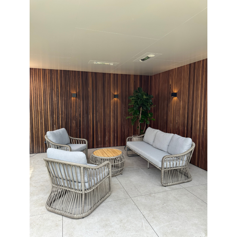 Bruno stoel-bank loungeset 5 personen | wicker + teakhout | Desert Tan | 4-delig