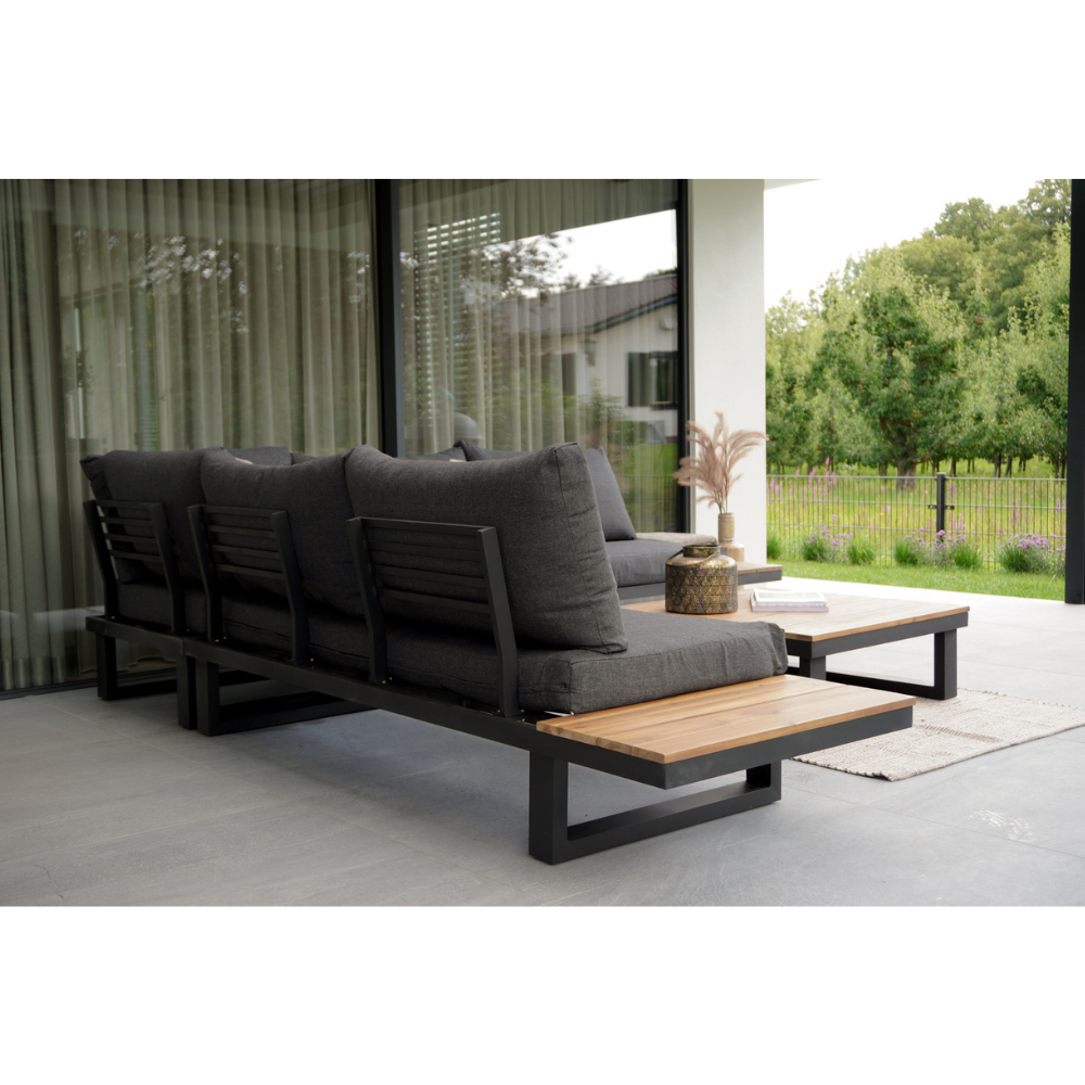 Canyon hoek loungeset 6 personen | aluminium + hardhout | Antraciet/Light Teaklook | 4-delig - 288x288cm