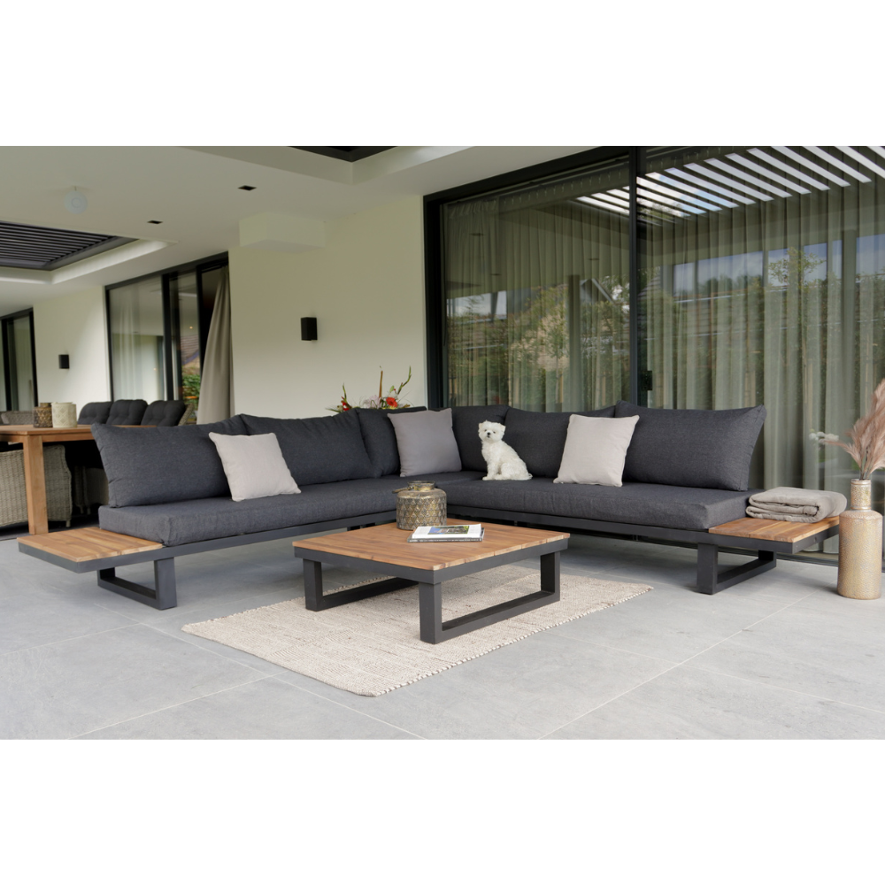 Canyon hoek loungeset 6 personen | aluminium + hardhout | Antraciet/Light Teaklook | 4-delig - 288x288cm