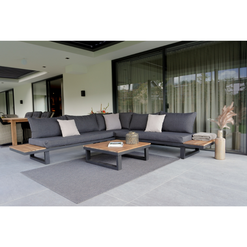 Canyon hoek loungeset 6 personen | aluminium + hardhout | Antraciet/Light Teaklook | 4-delig - 288x288cm