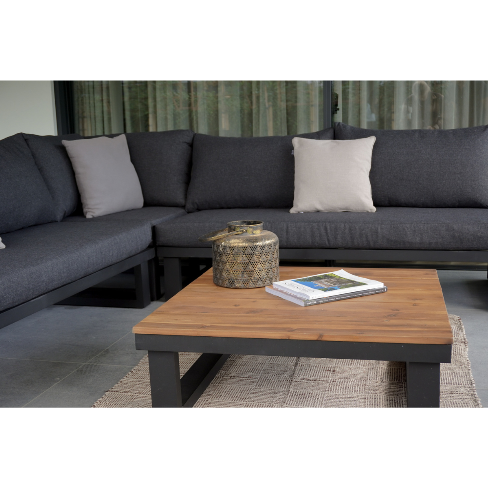 Canyon hoek loungeset 6 personen | aluminium + hardhout | Antraciet/Light Teaklook | 4-delig - 288x288cm