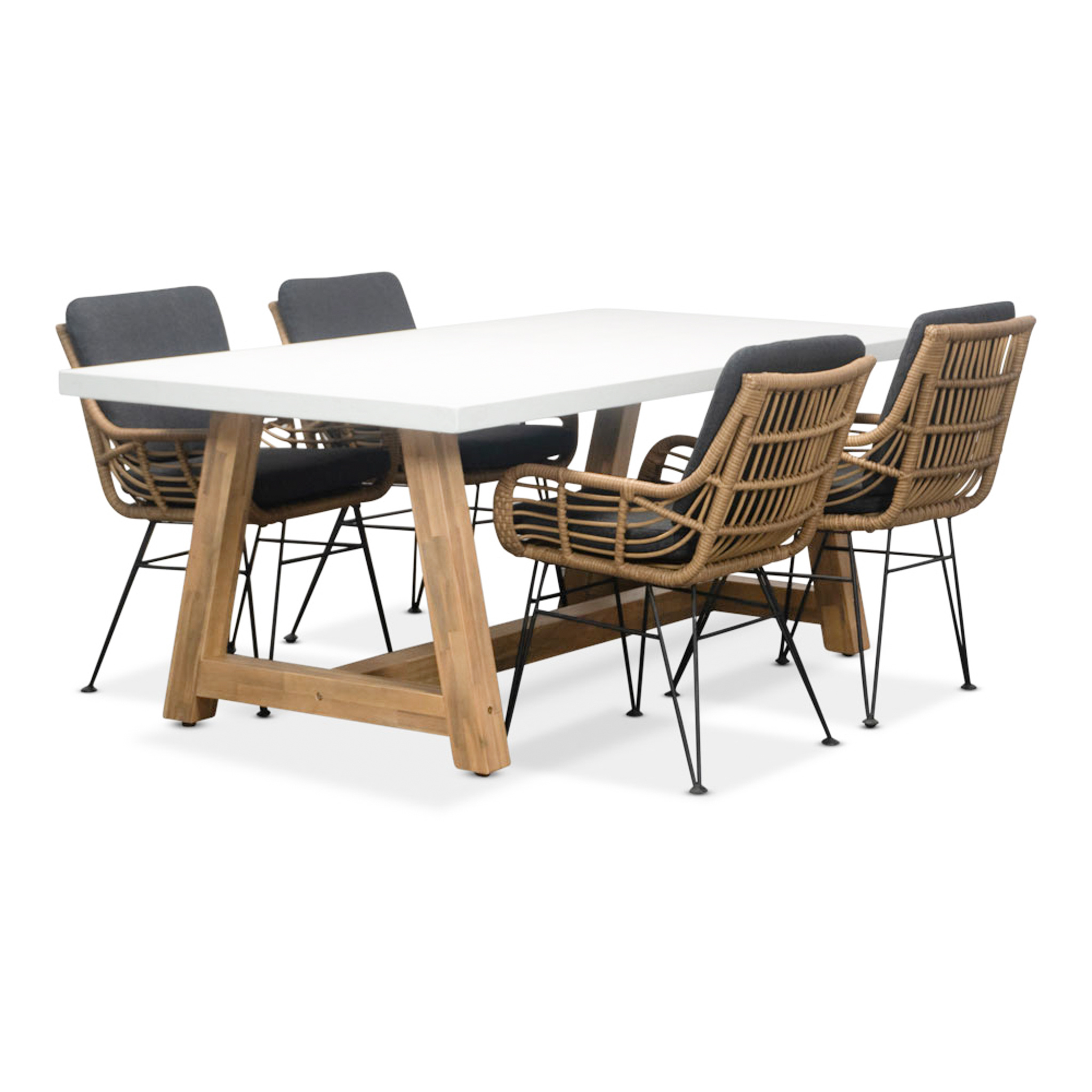 Monaco/Carlos dining tuinset | 4 personen | wit marmer | 200cm