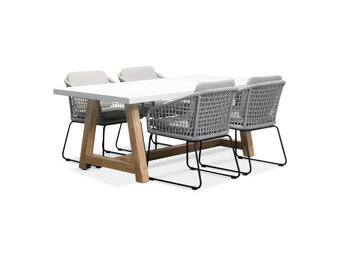 Monaco/Tulum grijs dining tuinset | 4 personen | wit marmer | 200cm