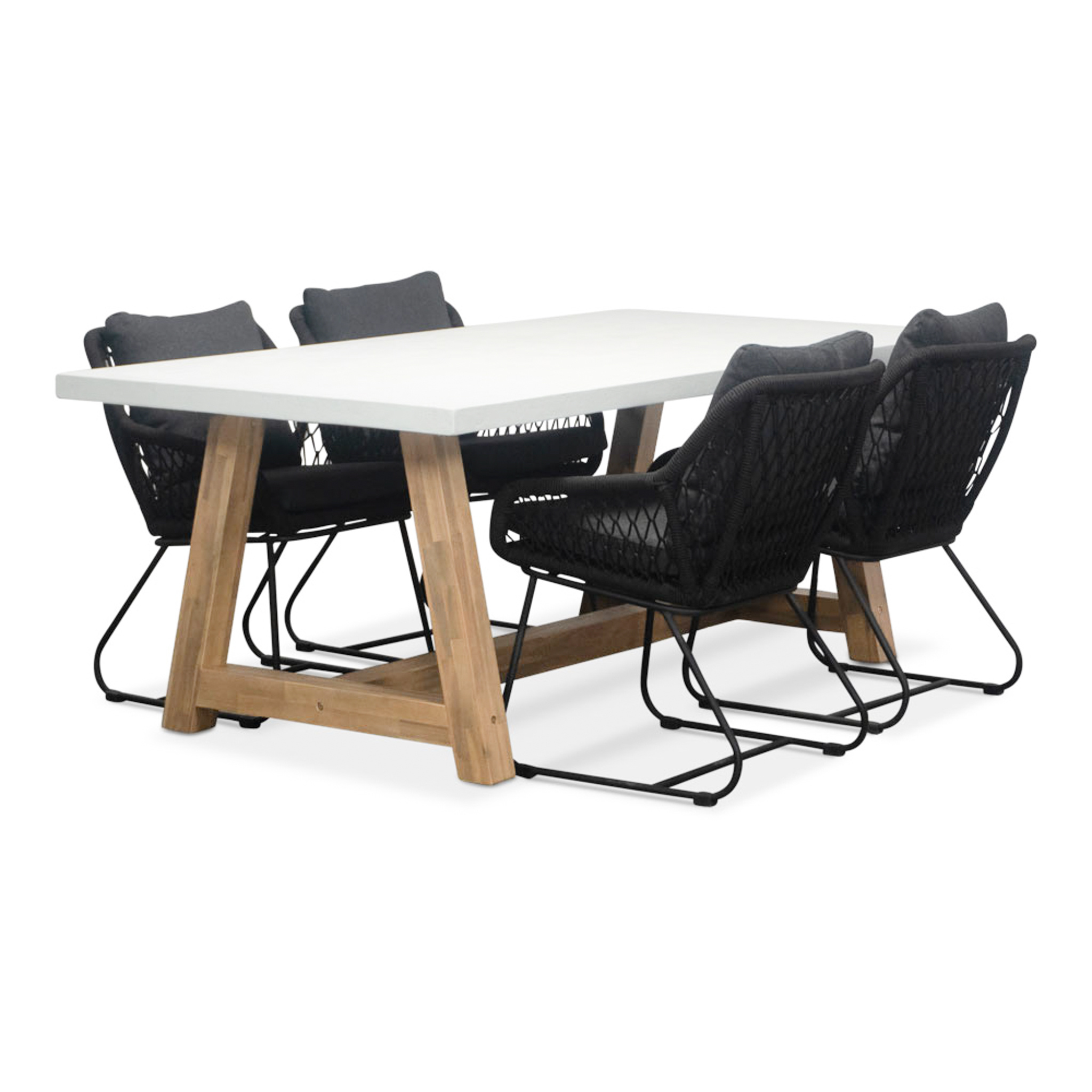 Monaco/Portofino zwart dining tuinset | 4 personen | wit marmer | 200cm