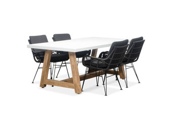 Monaco/Carlos Charcoal dining tuinset | 4 personen | wit marmer | 200cm