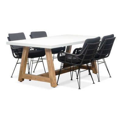 Monaco/Carlos Charcoal dining tuinset | 4 personen | wit marmer | 200cm