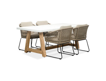 Monaco/Tulum Sahara Dust dining tuinset | 4 personen | wit marmer | 200cm