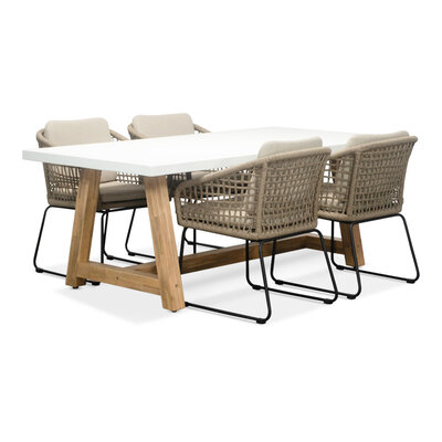 Monaco/Tulum Sahara Dust dining tuinset | 4 personen | wit marmer | 200cm