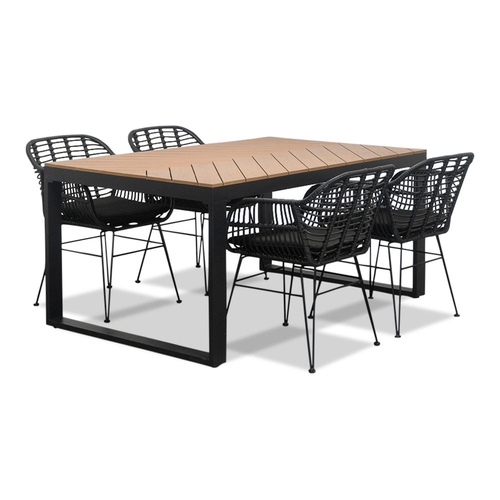 Kampa Natural/Napels dining tuinset | 4 personen | polywood + wicker | 160cm afbeelding