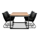 Kampa Natural/Portofino zwart dining tuinset | 6 personen | polywood + touw | 160cm