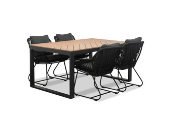 Kampa Natural/Portofino zwart dining tuinset | 6 personen | polywood + touw | 160cm