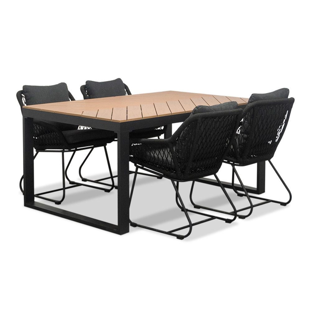 Kampa Natural/Portofino zwart dining tuinset | 6 personen | polywood + touw | 160cm afbeelding
