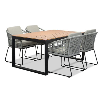 Kampa Natural/Tulum grijs dining tuinset | 4 personen | polywood + touw | 160cm