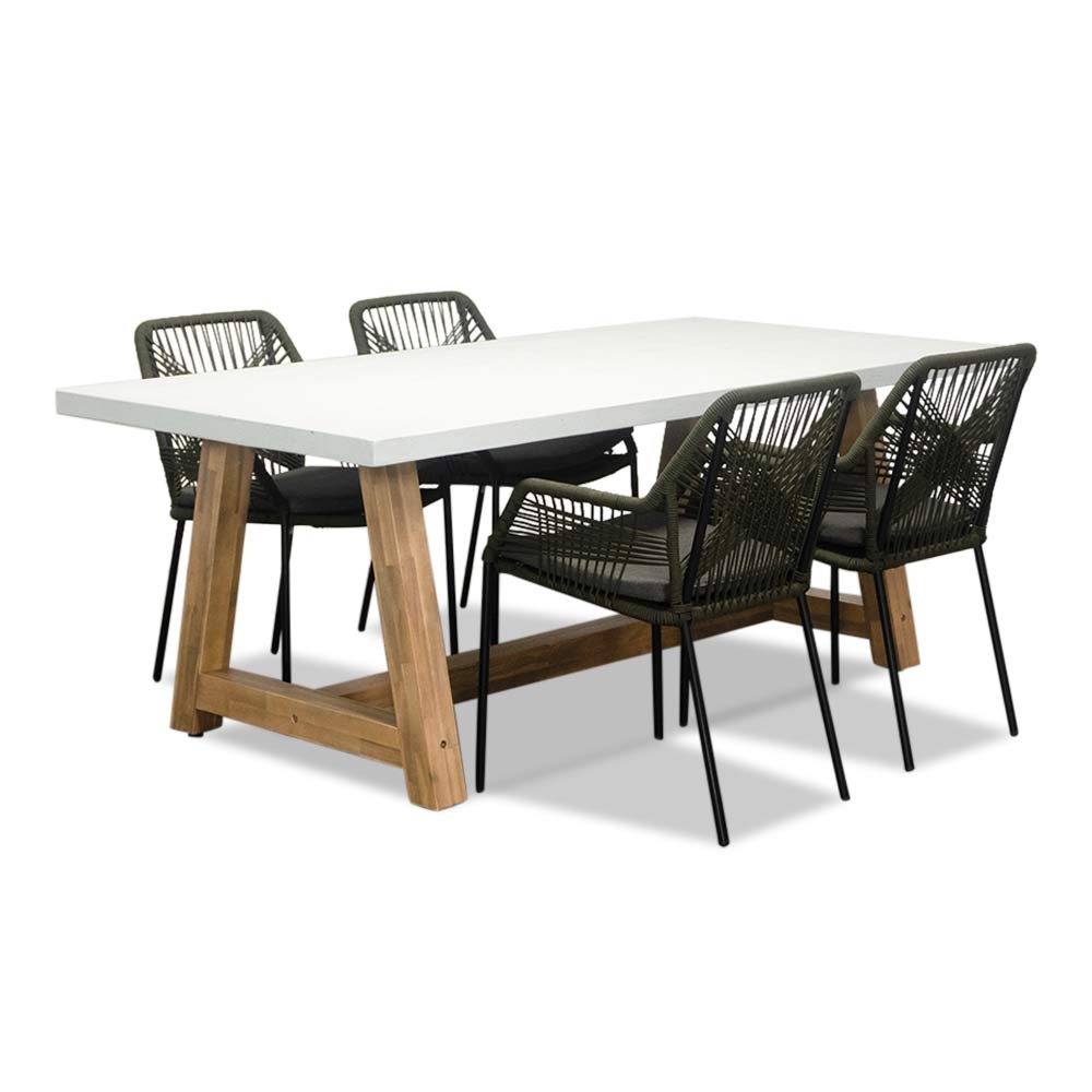Monaco/Seville olijfgroen dining tuinset | 4 personen | wit marmer | 200cm afbeelding