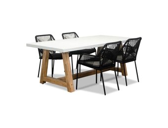 Monaco/Seville zwart dining tuinset | 4 personen | wit marmer | 200cm