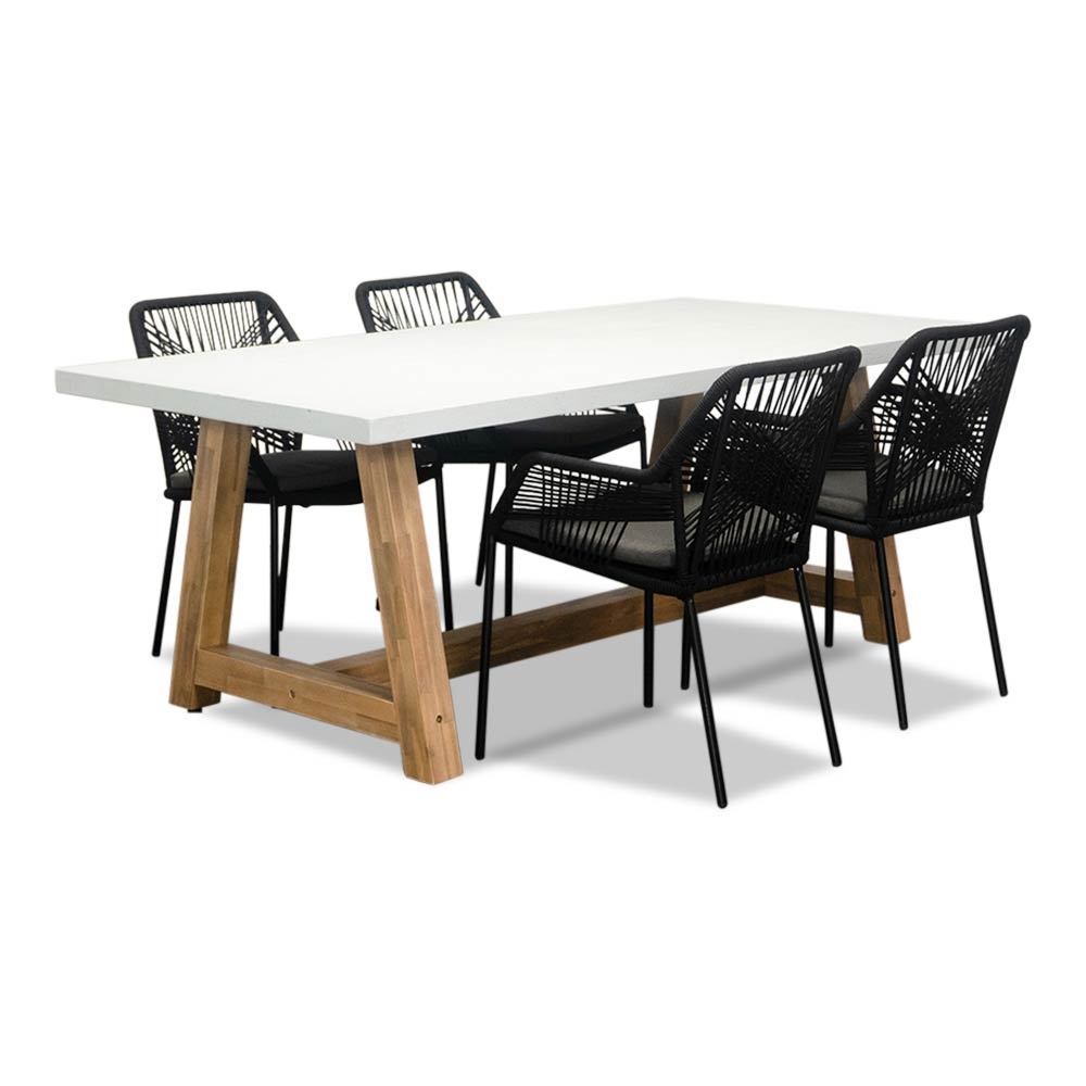 Monaco/Seville zwart dining tuinset | 4 personen | wit marmer | 200cm
