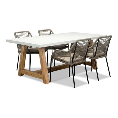 Monaco/Seville zand dining tuinset | 4 personen | wit marmer | 200cm