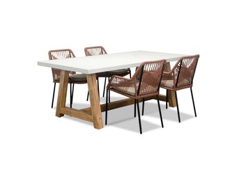 Monaco/Seville terra dining tuinset | 4 personen | wit marmer | 200cm