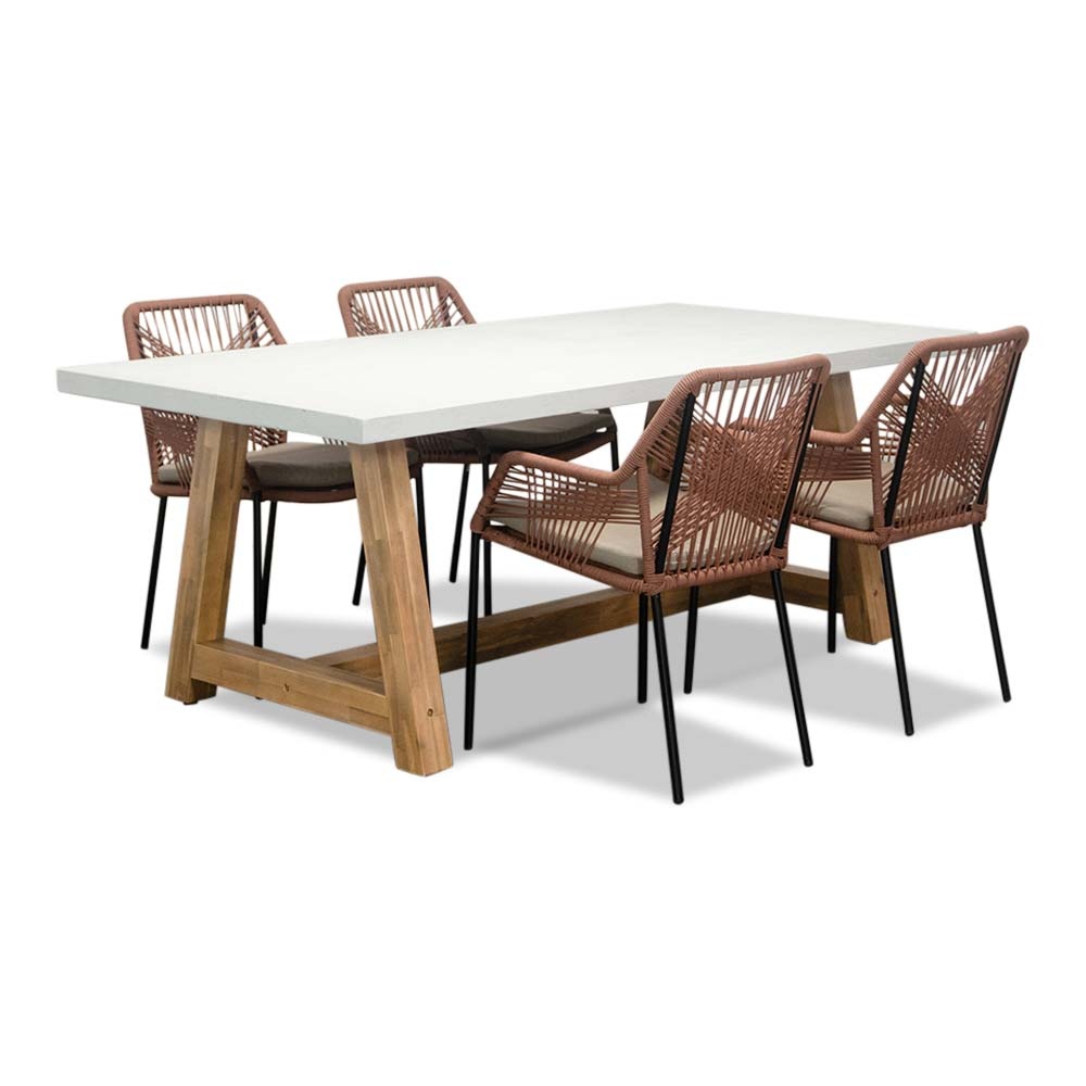 Monaco/Seville terra dining tuinset | 4 personen | wit marmer | 200cm