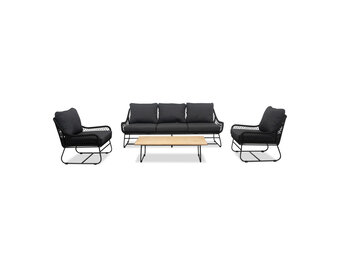 Portofino stoel-bank loungeset 5 personen | aluminium + teakhout | zwart | 4-delig