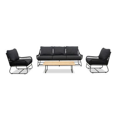 Portofino stoel-bank loungeset 5 personen | aluminium + teakhout | zwart | 4-delig