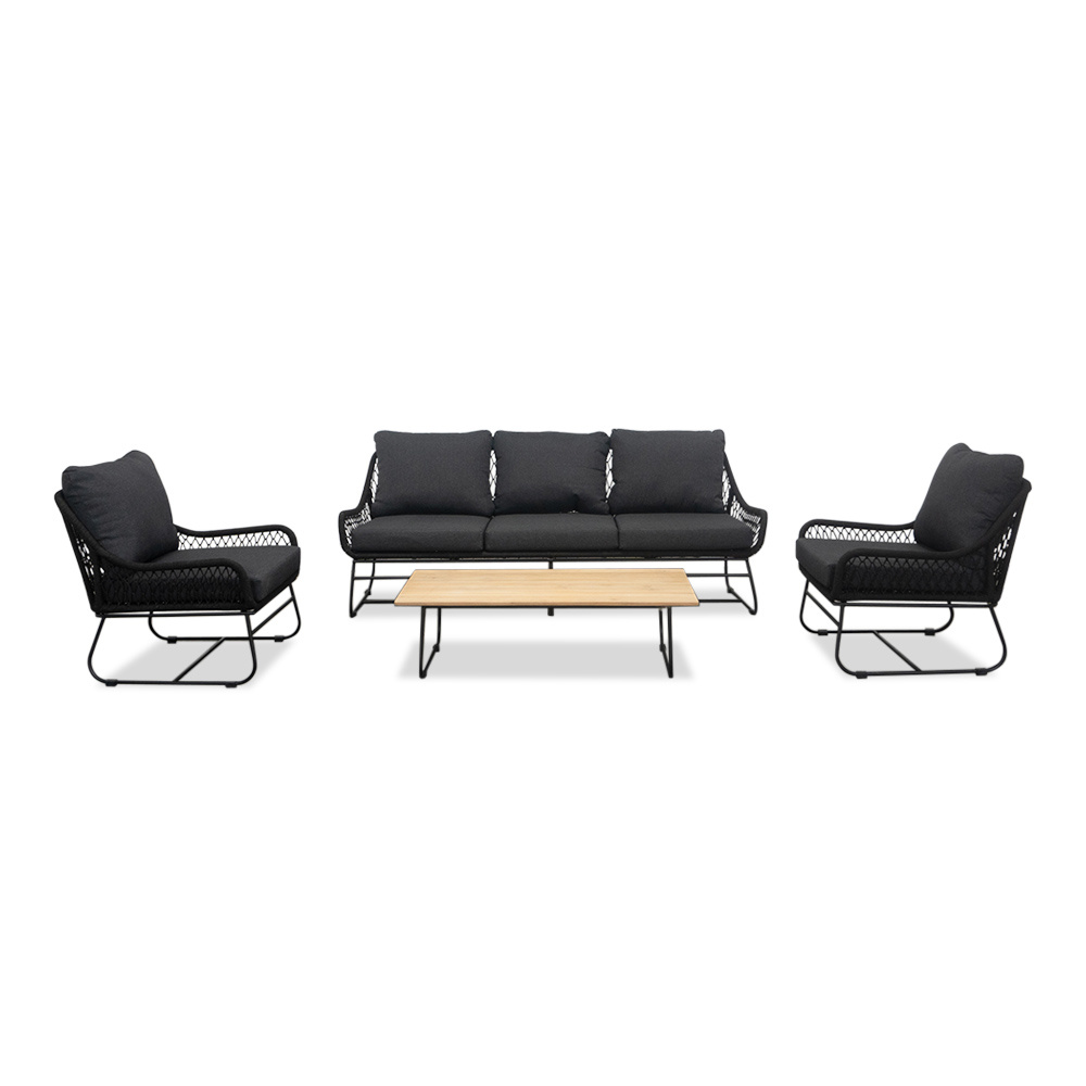 Portofino stoel-bank loungeset 5 personen | aluminium + teakhout | zwart | 4-delig