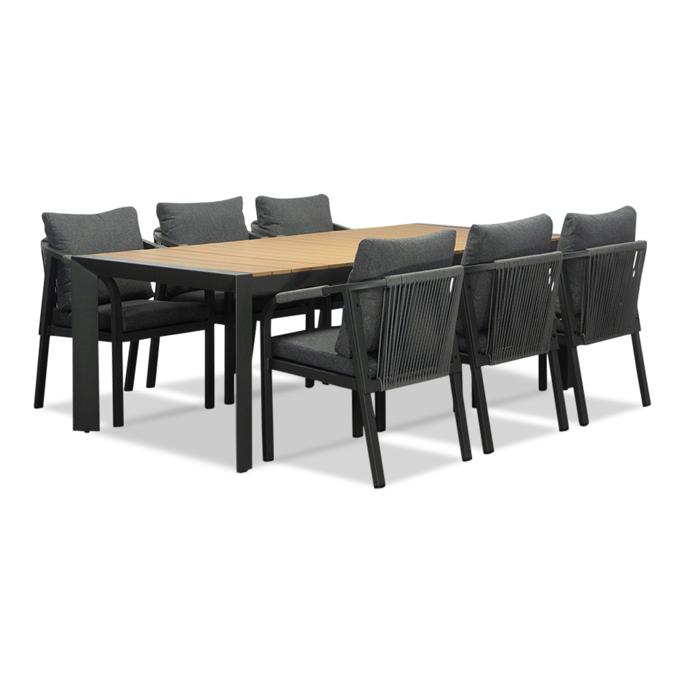 Cortona Natural/Calgary antraciet dining tuinset | 6 personen | polywood + touw | 220cm