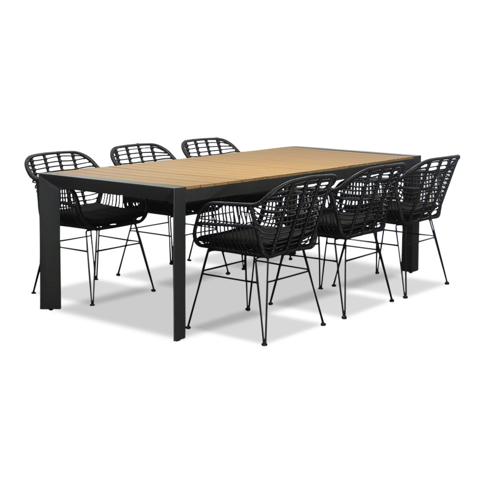 Cortona Natural/Napels dining tuinset | 6 personen | polywood + wicker | 220cm