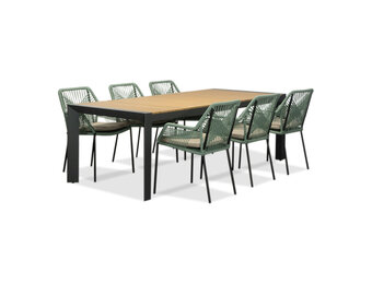 Cortona/Seville mint dining tuinset | 6 personen | polywood + touw | 220cm