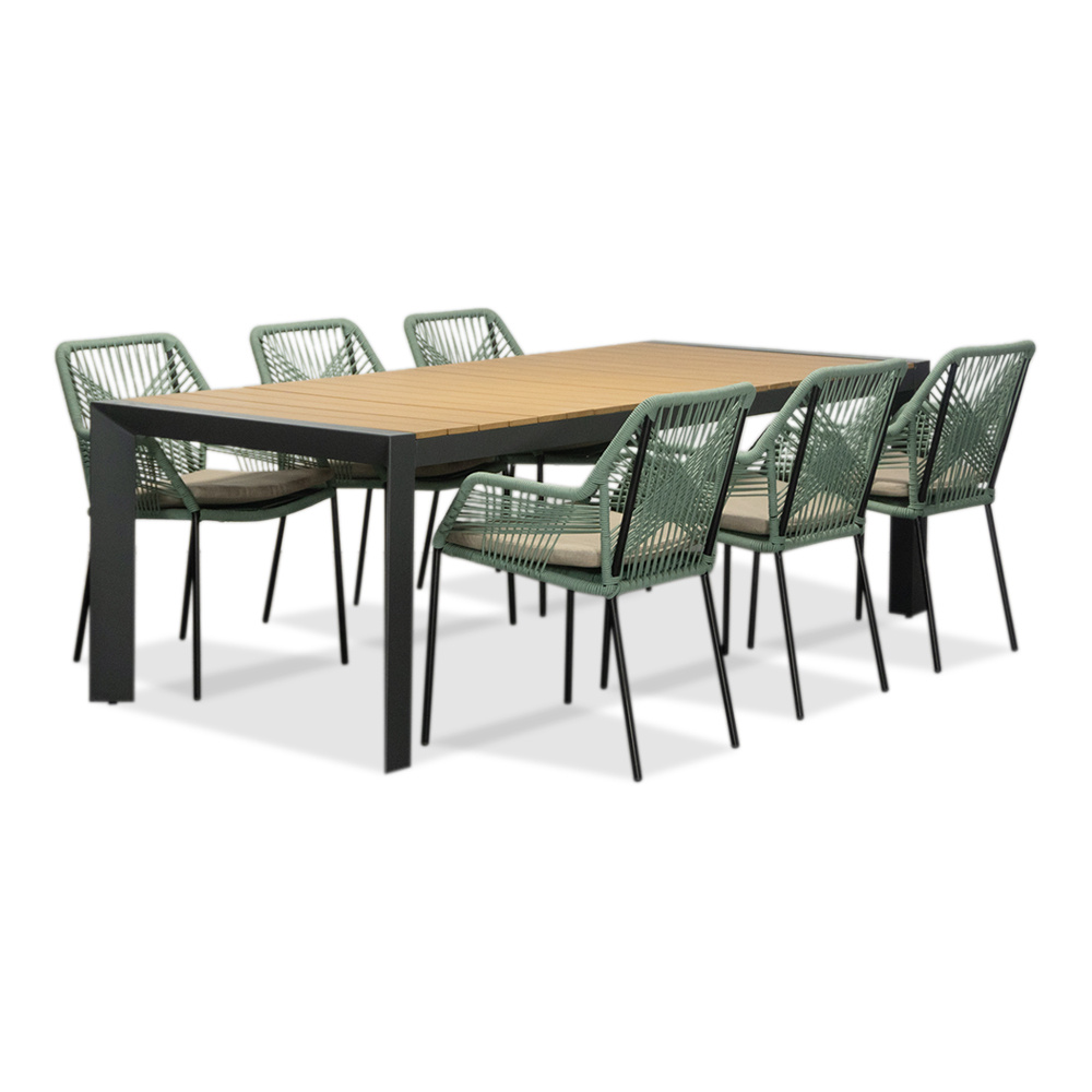 Cortona/Seville mint dining tuinset | 6 personen | polywood + touw | 220cm