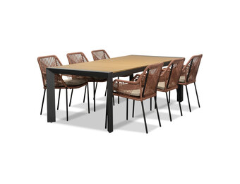 Cortona/Seville terra dining tuinset | 6 personen | polywood + touw | 220cm