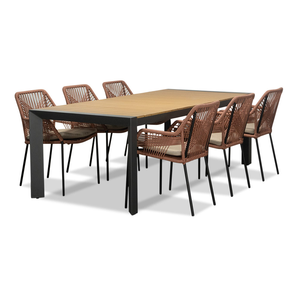 Cortona/Seville terra dining tuinset | 6 personen | polywood + touw | 220cm