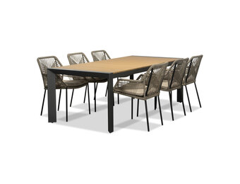 Cortona/Seville zand dining tuinset | 6 personen | polywood + touw | 220cm