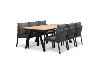 Oslo Natural/Calgary antraciet dining tuinset | 6 personen | polywood + touw | 220cm