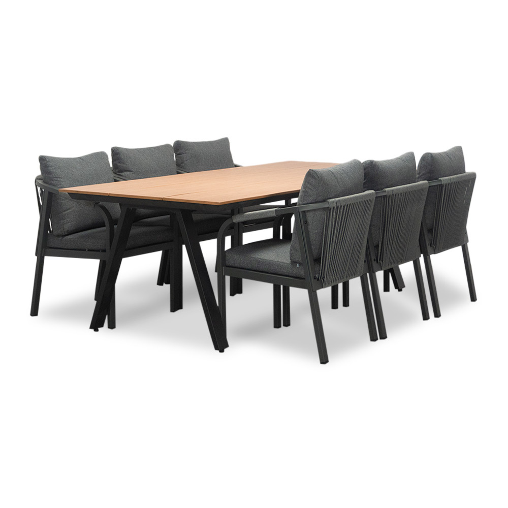 Oslo Natural/Calgary antraciet dining tuinset | 6 personen | polywood + touw | 220cm afbeelding