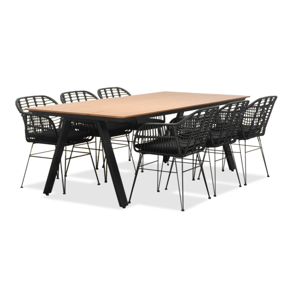 Oslo Natural/Napels dining tuinset | 6 personen | polywood + wicker | 220cm afbeelding