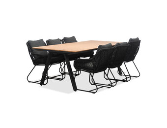 Oslo Natural/Portofino zwart dining tuinset | 6 personen | polywood + touw | 220cm